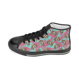 Beagle muzzles turquoise paint splashes pink patte Men's High Top Canvas Shoes Black