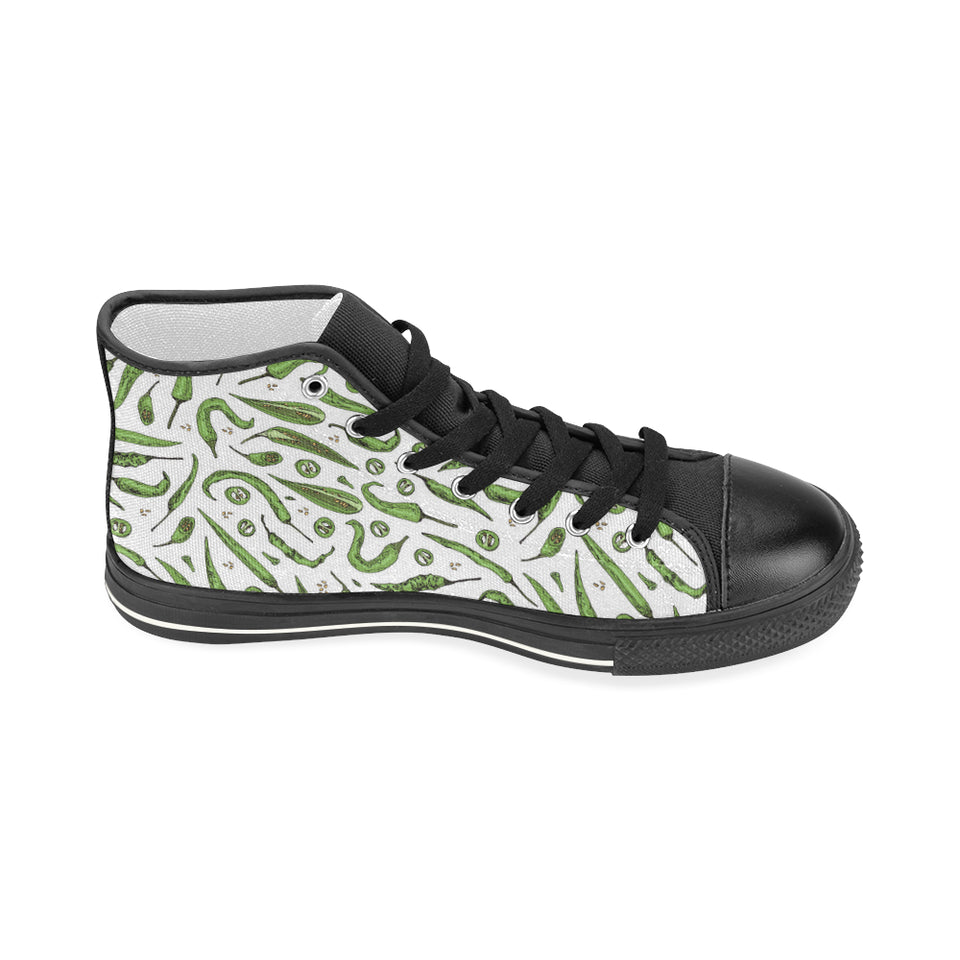 Hand drawn sketch style green Chili peppers patter Women's High Top Canvas Shoes Black