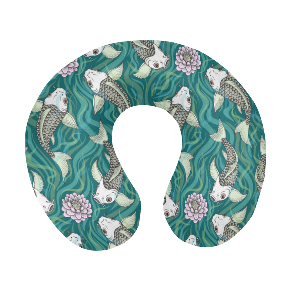 Koi Fish Carp Fish lotus pattern U-Shaped Travel Neck Pillow