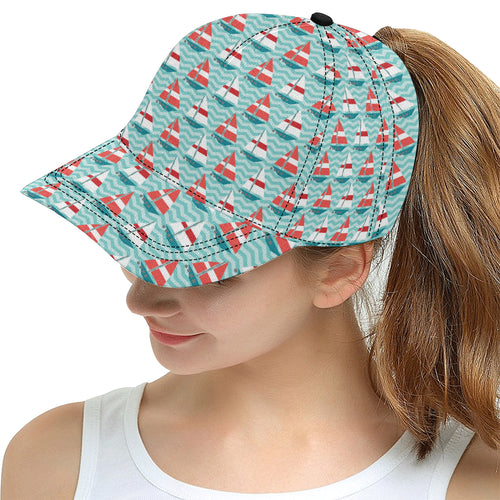 Red White sailboat wave background All Over Print Snapback Cap