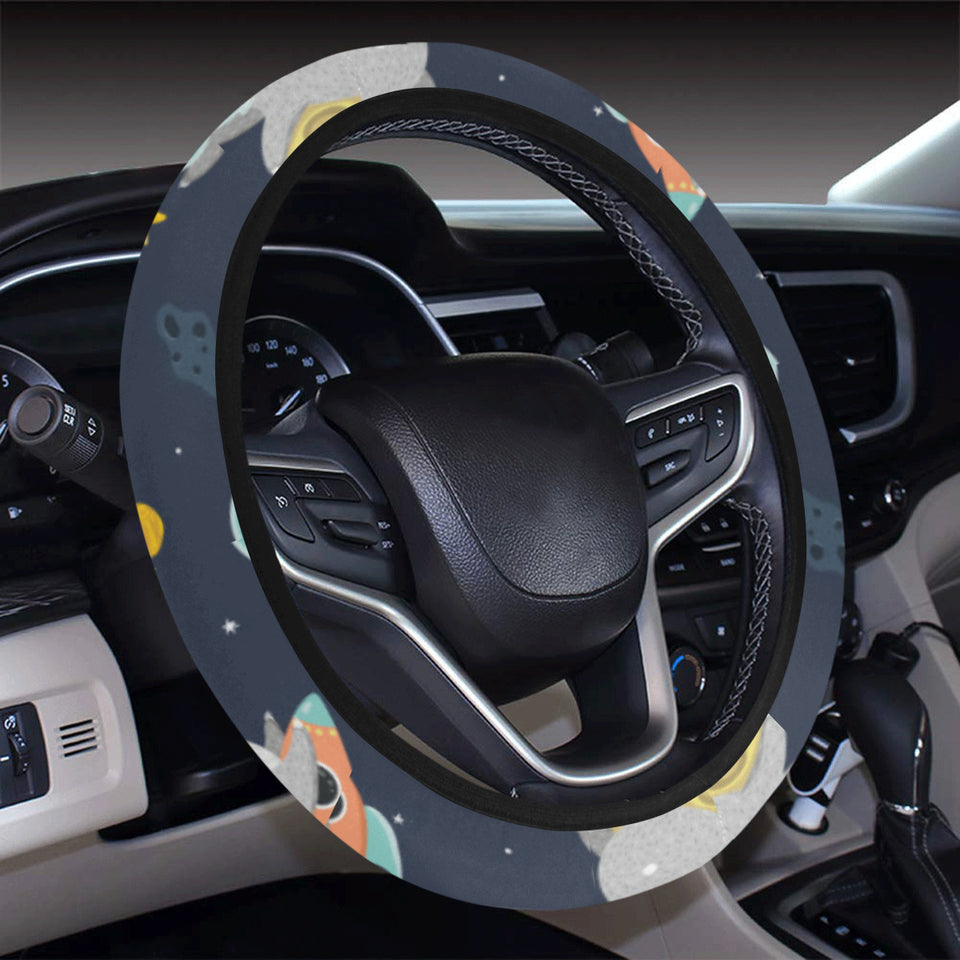 Cute sloth astronaut star planet rocket pattern Car Steering Wheel Cover