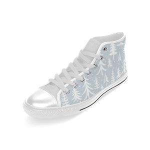 Christmas tree winter forest pattern Men's High Top Canvas Shoes White