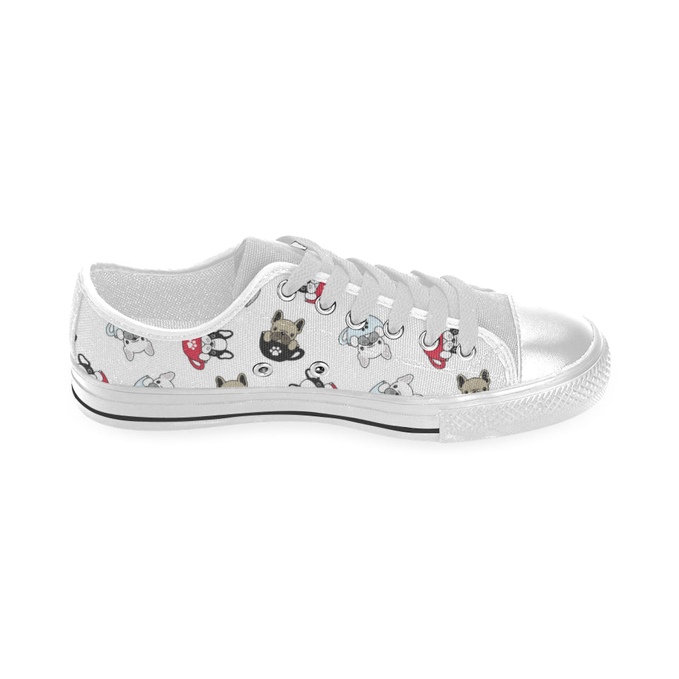 French bulldog cup paw pattern Men's Low Top Shoes White