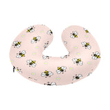 Cute bee flower pattern pink background U-Shaped Travel Neck Pillow