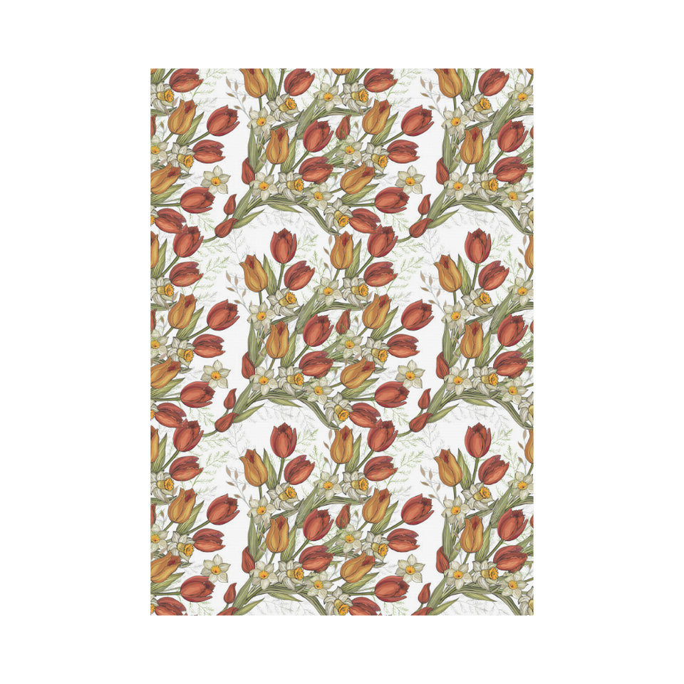 Red tulips and daffodils pattern House Flag Garden Flag