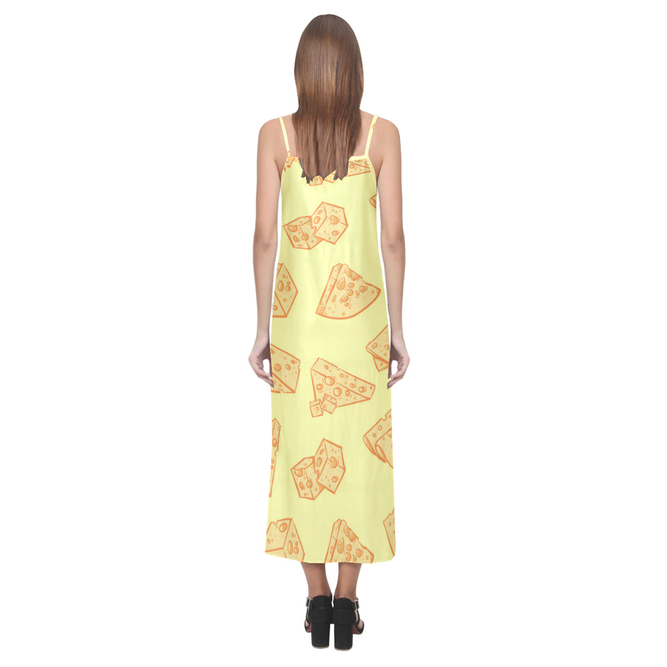 Cheese design pattern V-Neck Open Fork Long Dress