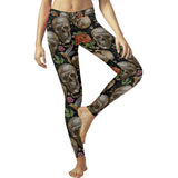 Skull rose humming bird flower pattern Women's Legging Fulfilled In US