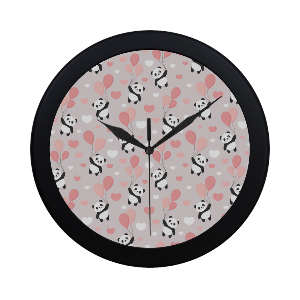 Cute panda ballon heart pattern Elegant Black Wall Clock