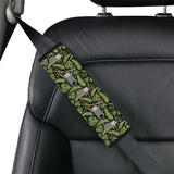 Cute sloths tropical palm leaves black background Car Seat Belt Cover