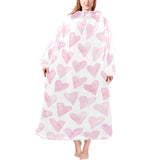 Watercolor pink heart pattern Blanket Robe with Sleeves