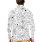 Spider web cobweb pattern white background Men's Long Sleeve Polo Shirt