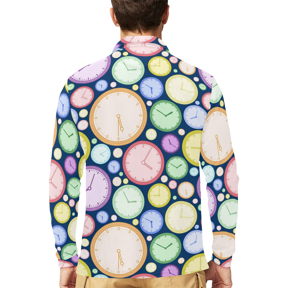Colorful clock background Men's Long Sleeve Polo Shirt