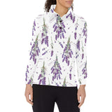 lavender flower design pattern Women's Long Sleeve Polo Shirt