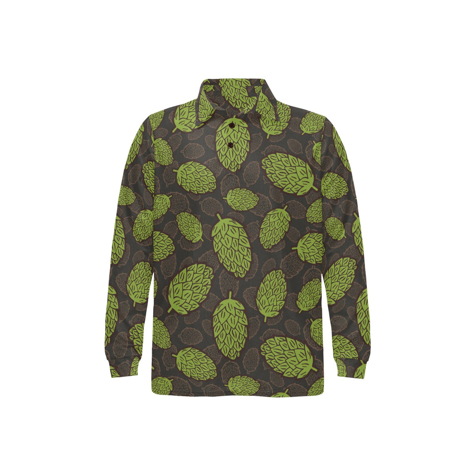 Hop pattern black background Men's Long Sleeve Polo Shirt