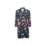 colorful space pattern planet star Men's Long Sleeve Belted Night Robe