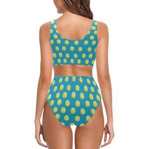 Tennis Pattern Print Design 05 Chest Bowknot High Waisted Bikini Swimsuit