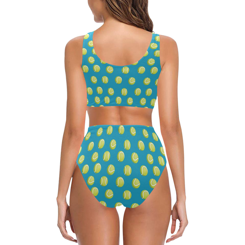 Tennis Pattern Print Design 05 Chest Bowknot High Waisted Bikini Swimsuit