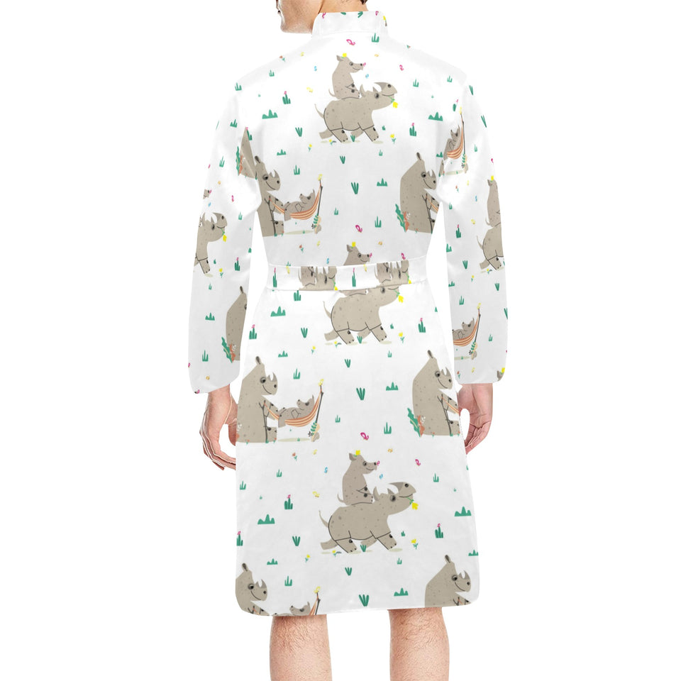Cute Rhino pattern background Men's Long Sleeve Belted Night Robe