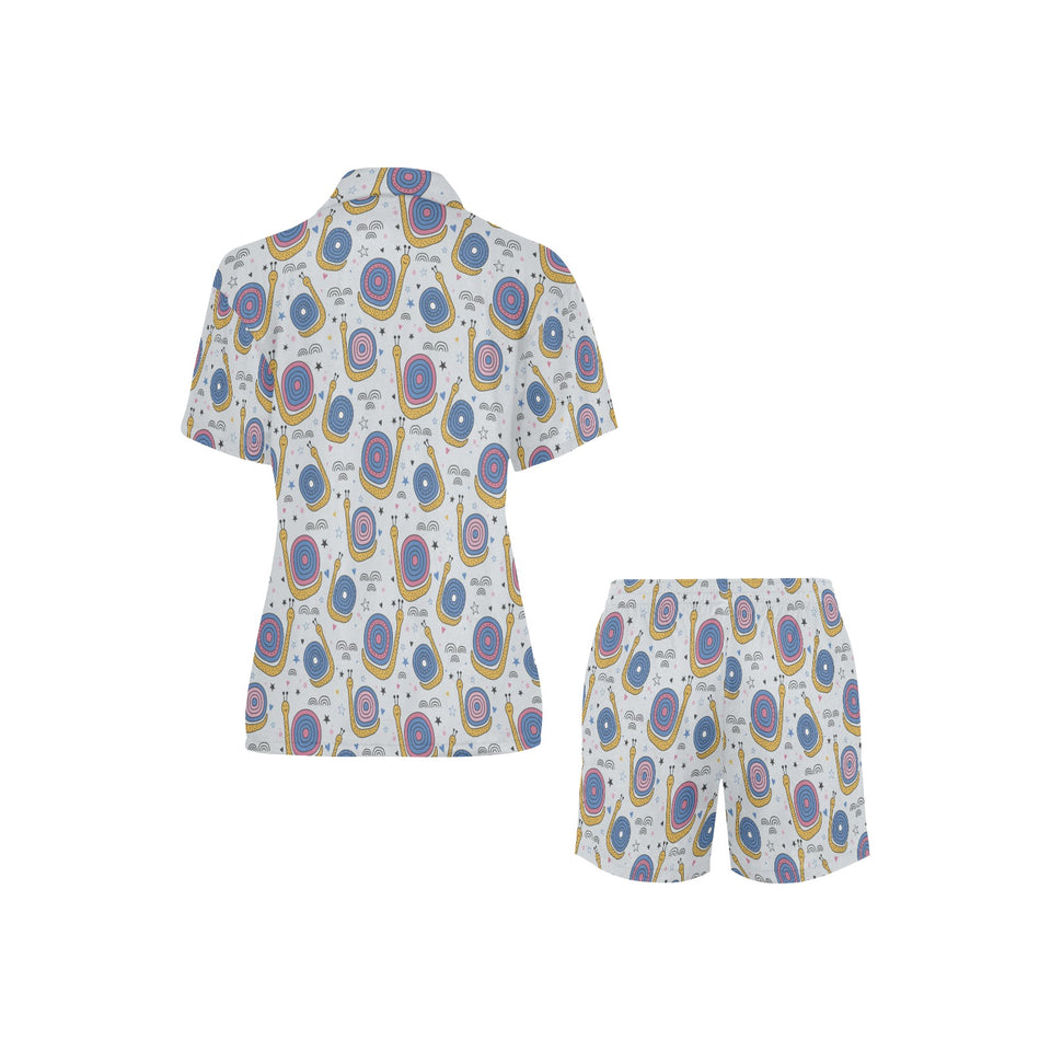Snail Pattern Print Design 05 Women's V-Neck Short Pajama Set