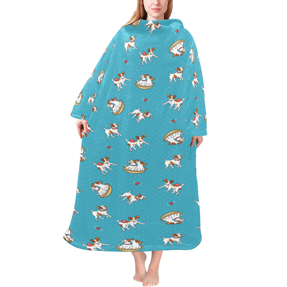 Jack Russel Pattern Print Design 03 Blanket Robe with Sleeves