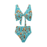 Cute sea otters fishe sea urchin pattern Chest Bowknot High Waisted Bikini Swimsuit