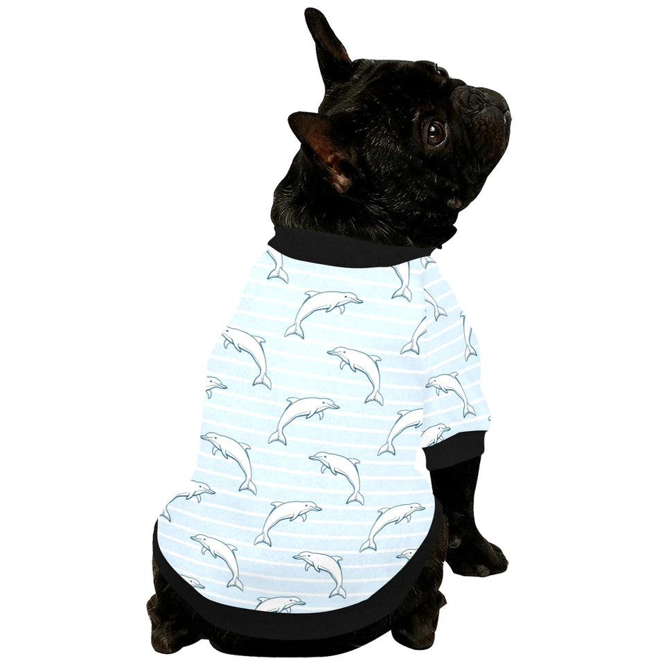 Dolphin blue striped background All Over Print Pet Dog Round Neck Fuzzy Shirt