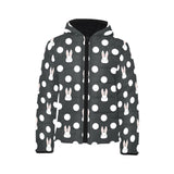Cute white rabbit polka dots black background Kids' Boys' Girls' Padded Hooded Jacket