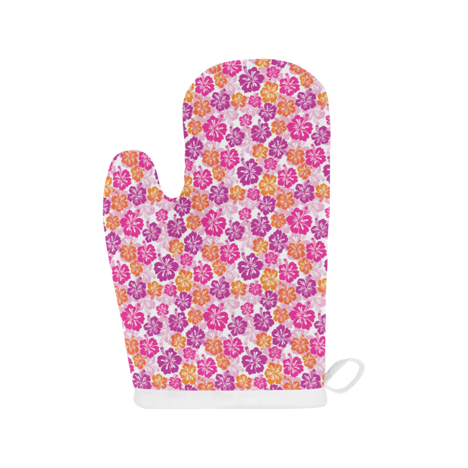 Hibiscus Pattern Print Design 01 Heat Resistant Oven Mitts