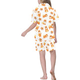 Brown pomeranian pattern Kids' Boys' Girls' V-Neck Short Pajama Set