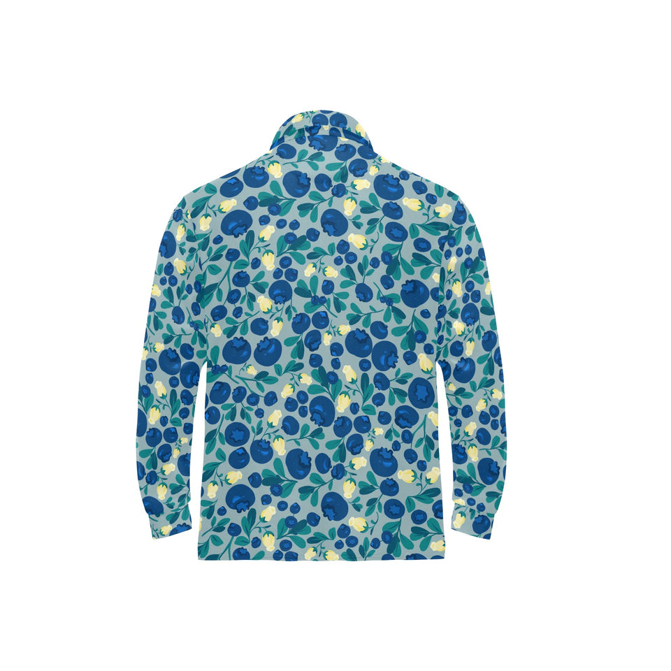 blueberry design pattern Men's Long Sleeve Polo Shirt