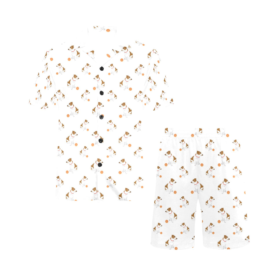 Jack Russel Pattern Print Design 05 Men's V-Neck Short Pajama Set