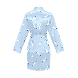 Seagull Pattern Print Design 02 Women's Long Sleeve Belted Night Robe