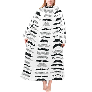 Mustache Beard Pattern Print Design 04 Blanket Robe with Sleeves