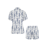 Seahorse pattern background Women's V-Neck Short Pajama Set