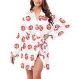 Daruma japanese wooden doll pattern Women's Long Sleeve Belted Night Robe