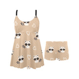 Cute raccoon heart pattern Chest Sexy Pleated Two Piece Swim Dress