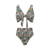 Gear Pattern Print Design 05 Chest Bowknot High Waisted Bikini Swimsuit