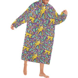 Cute yellow monkey leaves pattern Blanket Robe with Sleeves