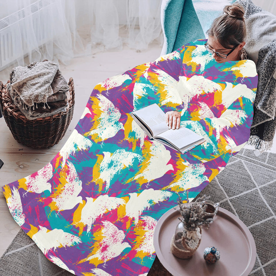 Colorful crow illustration pattern Blanket Robe with Sleeves