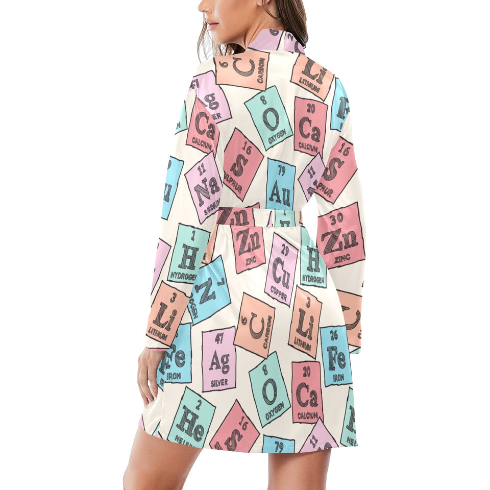 Chemistry Periodic Table Pattern Print Design 02 Women's Long Sleeve Belted Night Robe