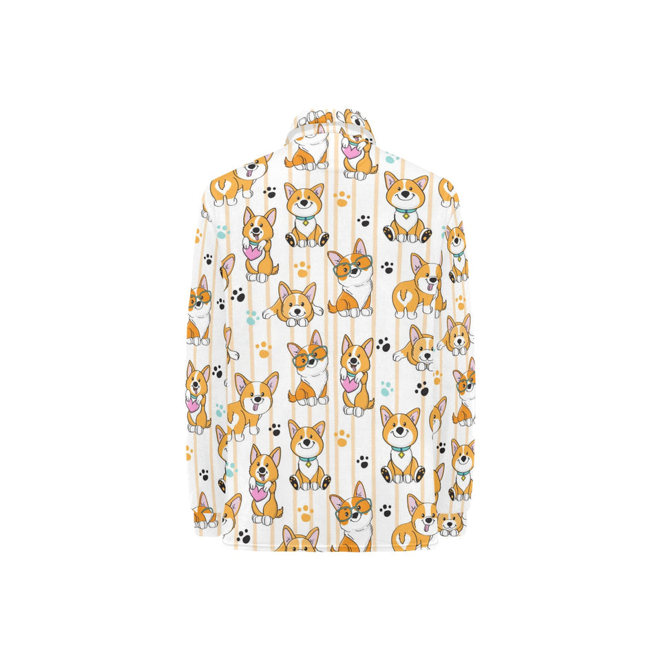 Cute dog corgi striped background pattern Women's Long Sleeve Polo Shirt