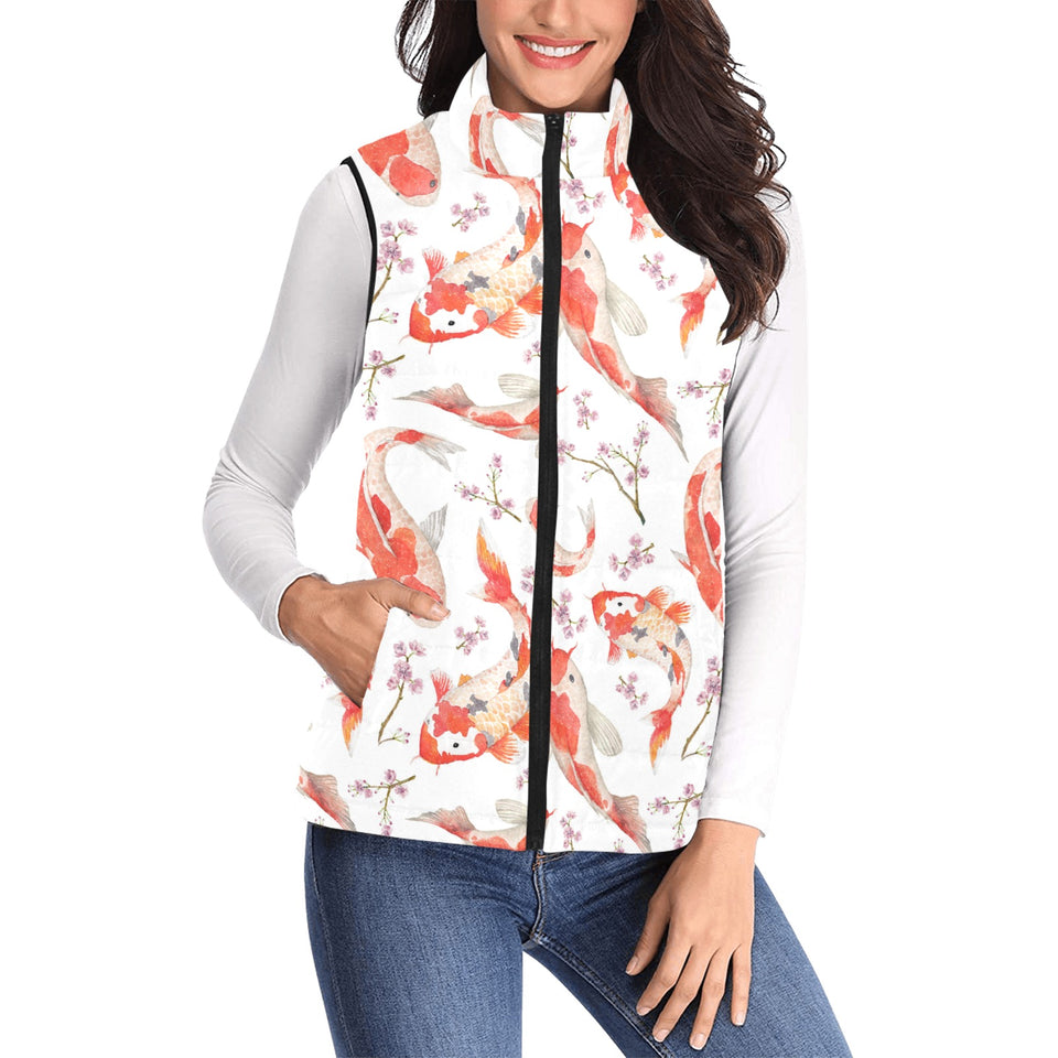 Watercolor Koi Fish Carp Fish pattern Women's Padded Vest