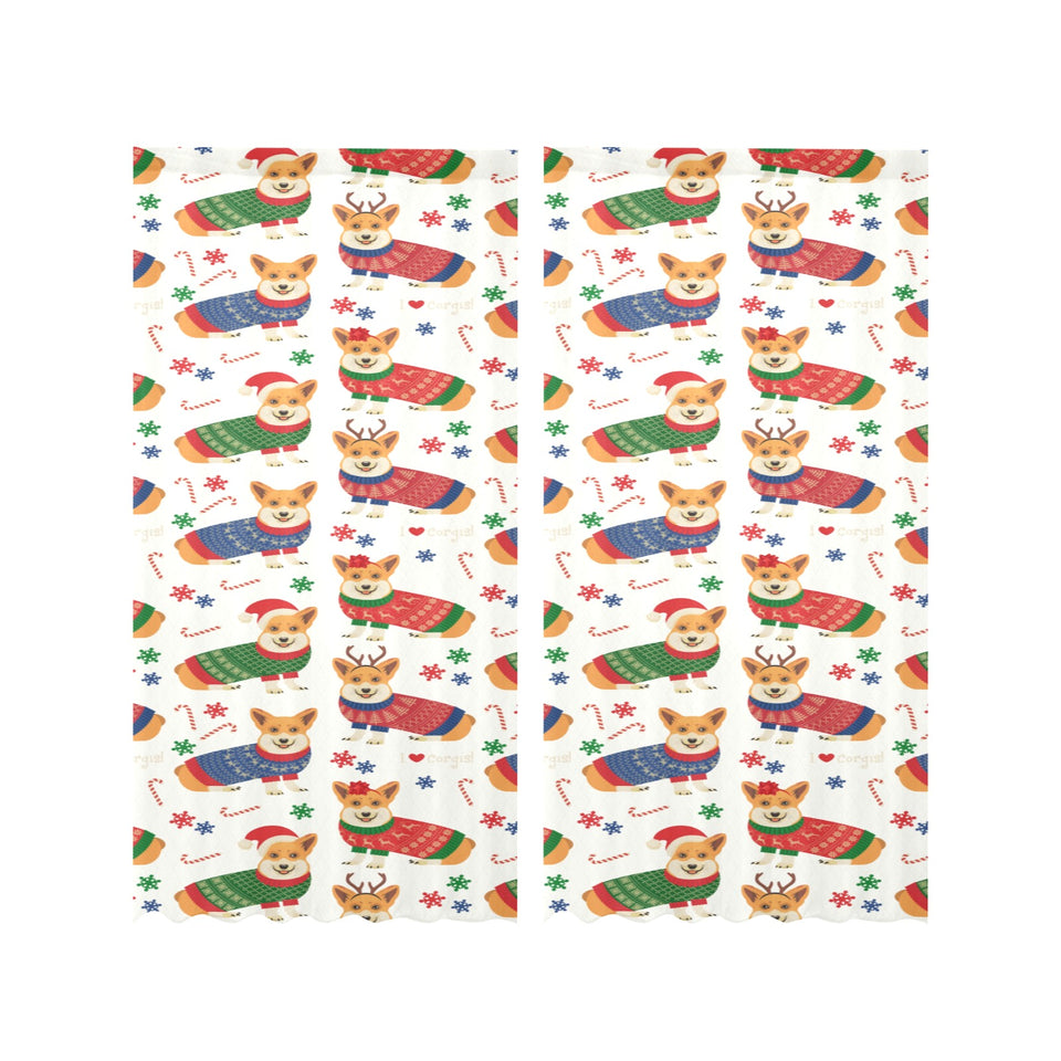 Corgi Christmas Pattern Gauze Curtain