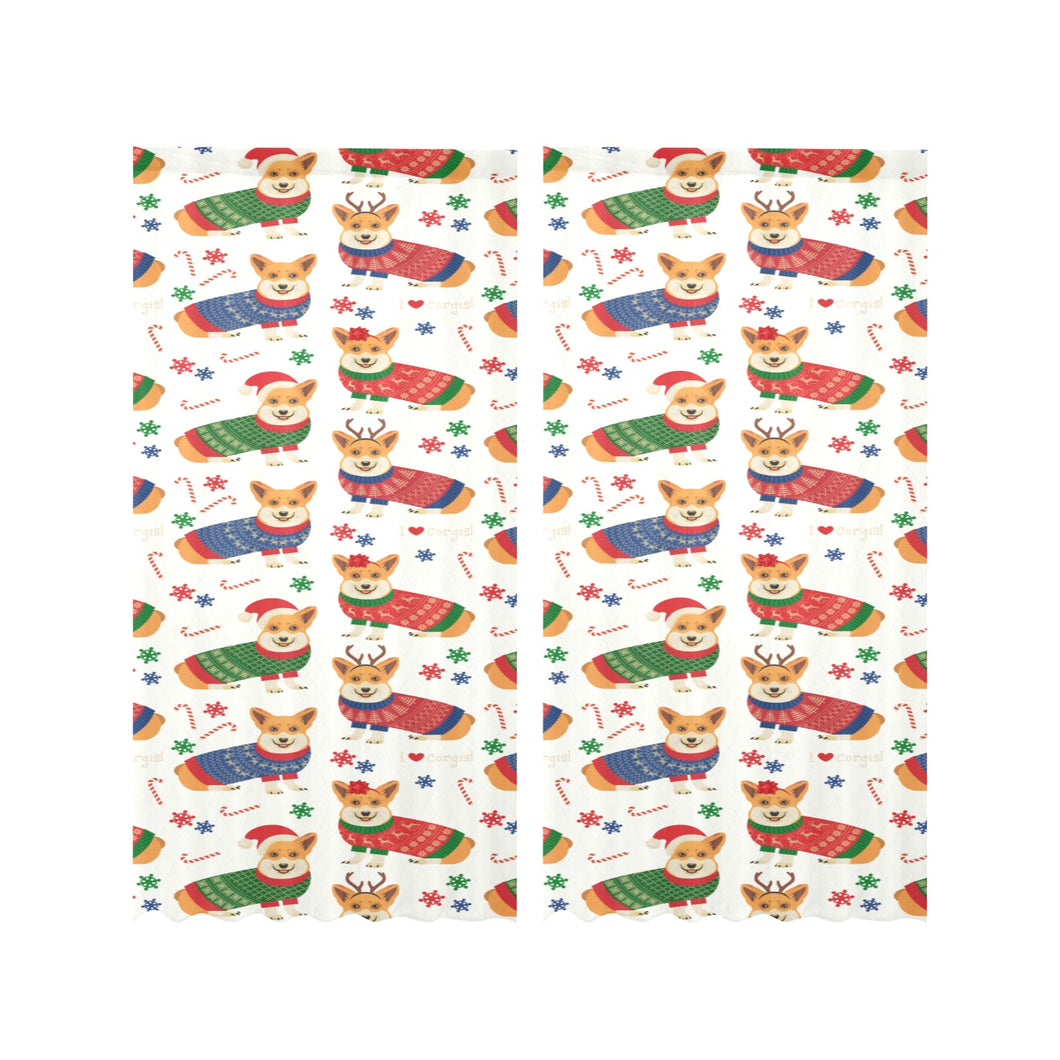Corgi Christmas Pattern Gauze Curtain