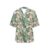 Toucan tropical green jungle palm pattern Women's All Over Print Hawaiian Shirt