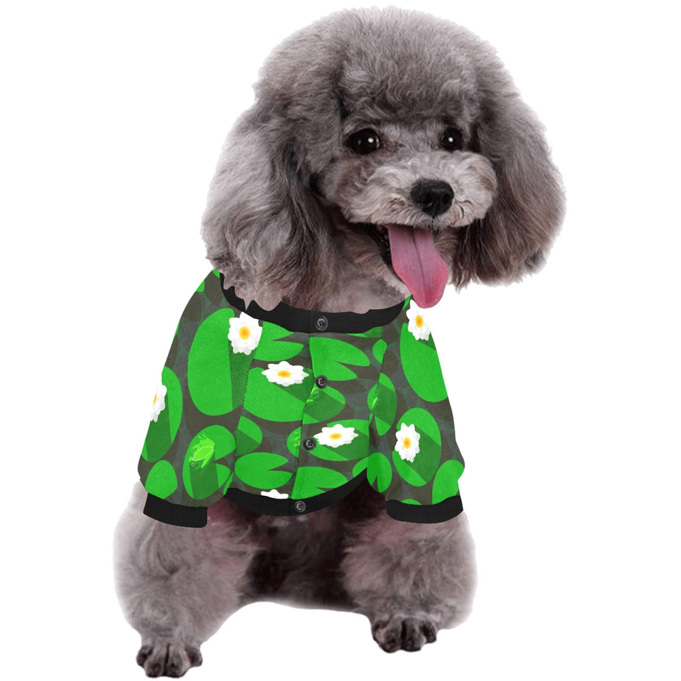 Frog waterlily pattern All Over Print Pet Dog Round Neck Fuzzy Shirt