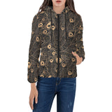 Gold peacock feather pattern Women's Padded Hooded Jacket