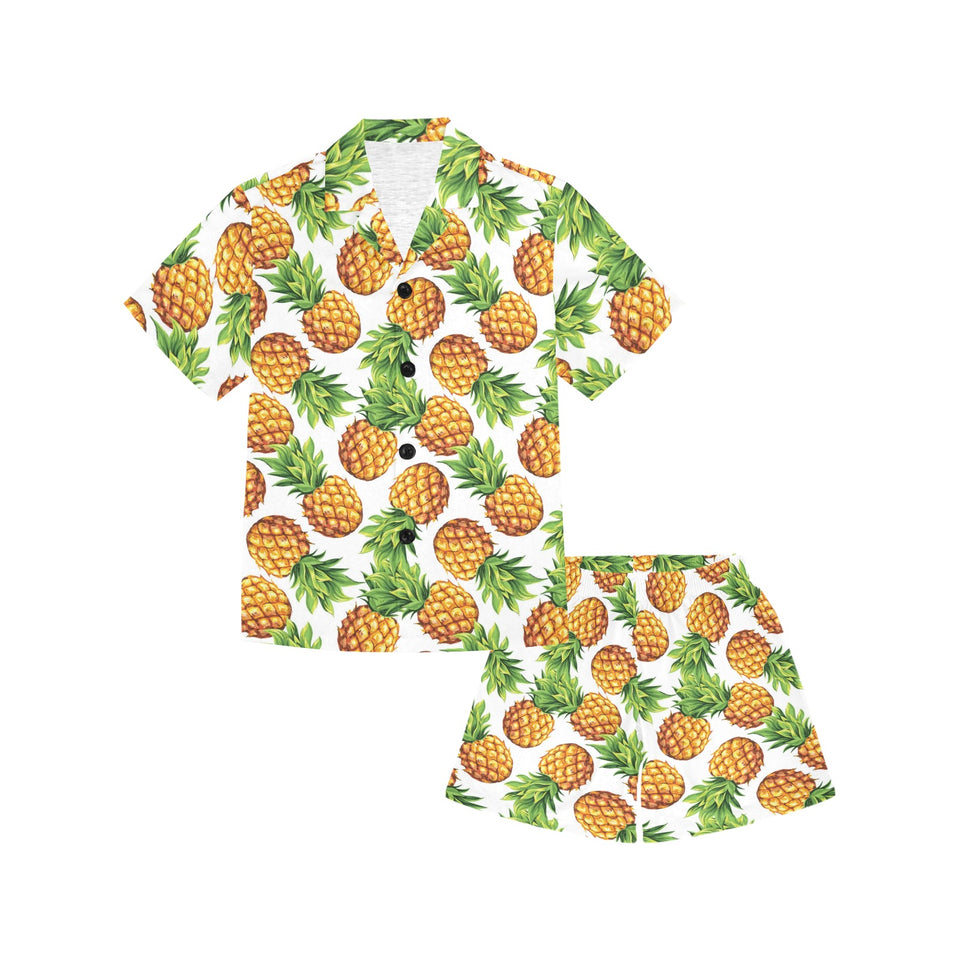 Pineapples design pattern Kids' Boys' Girls' V-Neck Short Pajama Set