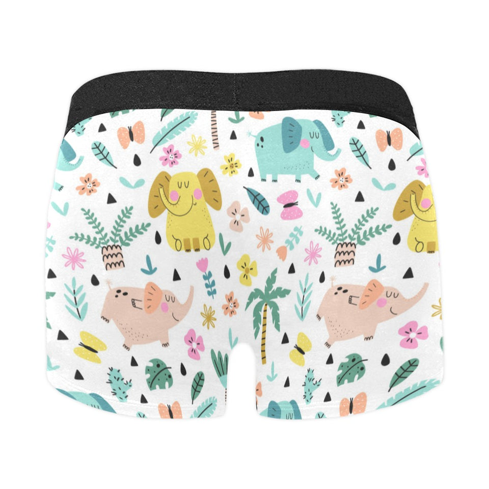 Cute elephants palm tree flower butterfly pattern Men's All Over Print Boxer Briefs Men's Underwear