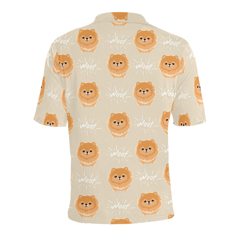 Cute brown pomeranian puppy on blue Men's All Over Print Polo Shirt